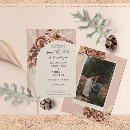 BOHO Arch BOHO Herfst Floral Blush Pampas Grass Save The Date