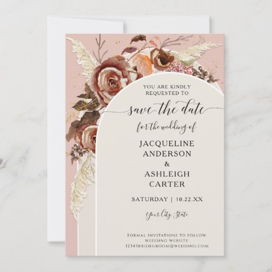 BOHO Arch BOHO Herfst Floral Blush Pampas Grass Save The Date (Voorkant)