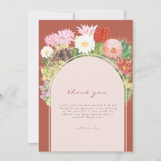 Boho Arch Cactus Blooming Desert Baby shower Bedankkaart (Voorkant)