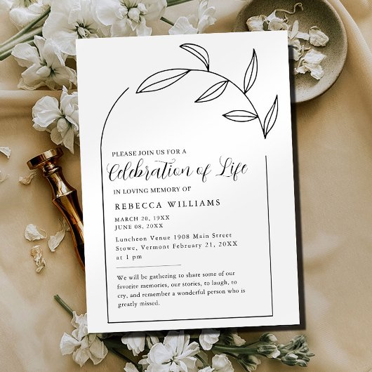 Boho Arch Celebration of Life Invitation Kaart