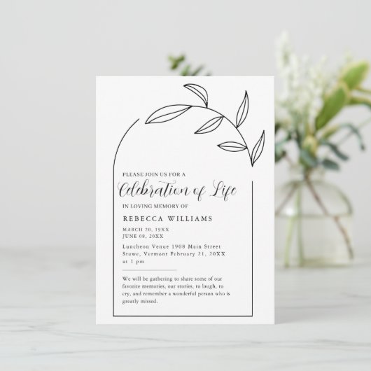 Boho Arch Celebration of Life Invitation Kaart (Staand voorkant)