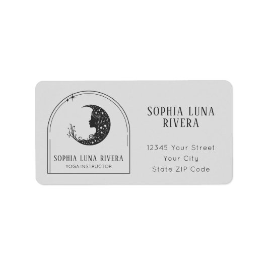 Boho Arch Celestial Crescent Moon Yoga Instructeur Etiket (Voorkant)