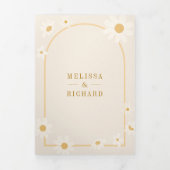 Boho Arch Cream Yellow Daisy Alles in één bruiloft Drieluik Uitnodiging (Cover)