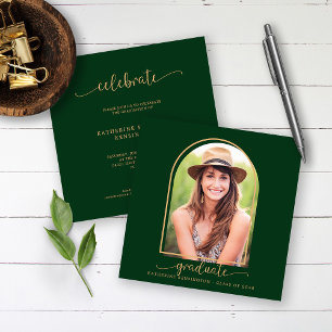 Boho Arch Dark Green Gold Photo Afstuderen Kaart