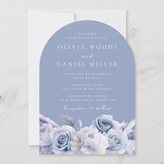 Boho Arch Dusty Blue Floral Wedding Kaart (Voorkant)