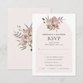 Boho Arch Dusty Orchids Botanical Wedding RSVP Kaartje (Voorkant / Achterkant)