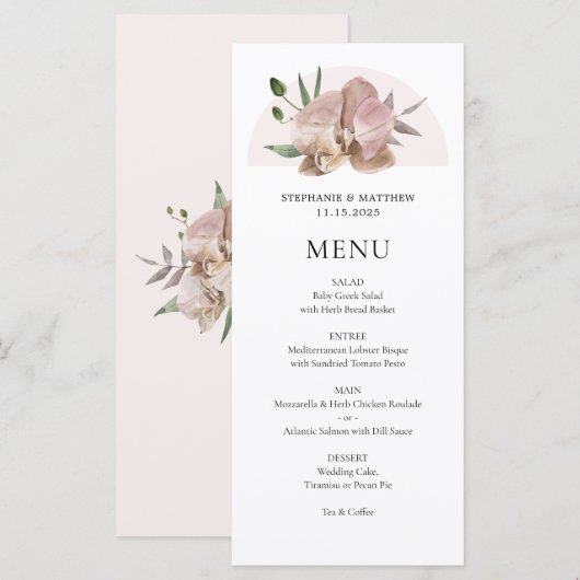 Boho Arch Dusty Orchids Floral Wedding Menu (Voorkant / Achterkant)