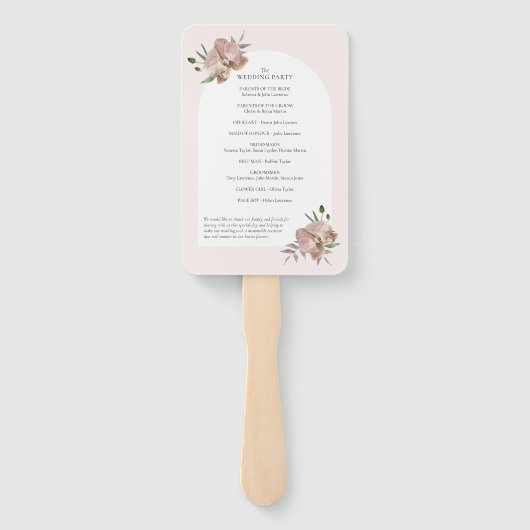 Boho Arch Dusty Orchids Floral Wedding Programme Handwaaier (Achterkant)