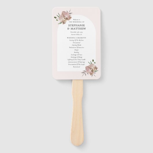 Boho Arch Dusty Orchids Floral Wedding Programme Handwaaier (Voorkant)