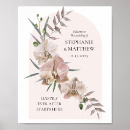 Boho Arch Dusty Orchids Flowy Wedding Poster