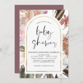Boho Arch Dusty Pink Burgundy Baby shower Kaart (Voorkant / Achterkant)