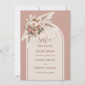 Boho Arch Dusty Pink Floral Save The Date Card Kaart (Voorkant)