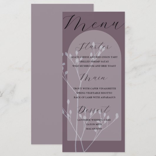 Boho Arch Dusty Plum Foliage Wedding Menu (Voorkant / Achterkant)