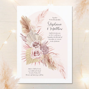 Boho Arch Dusty Roos Flowy Bloemen Bruiloft Kaart
