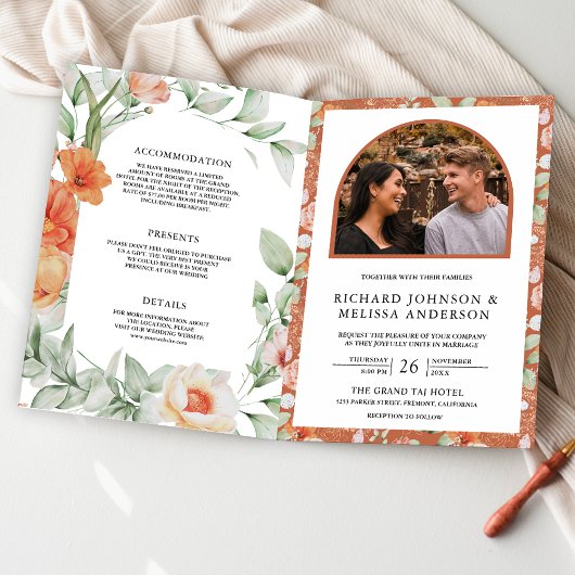 Boho Arch Earthy Floral All in One QR Code Wedding