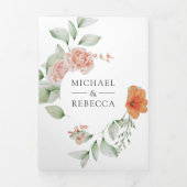 Boho Arch Earthy Floral QR Code Wedding Drieluik Uitnodiging (Cover)