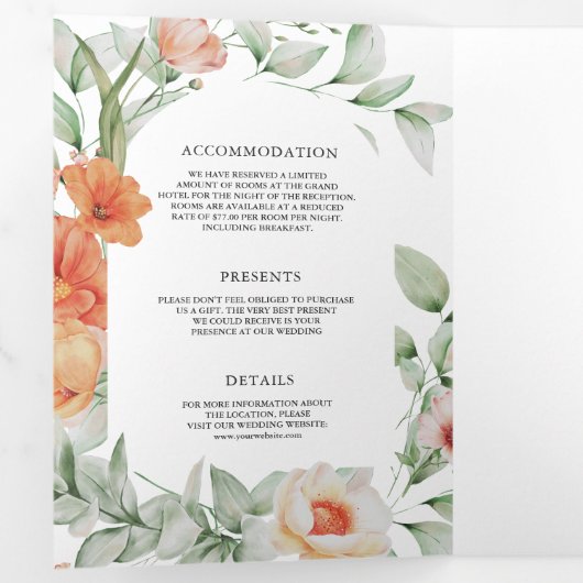 Boho Arch Earthy Floral QR Code Wedding Drieluik Uitnodiging (Binnenzijde eerst)