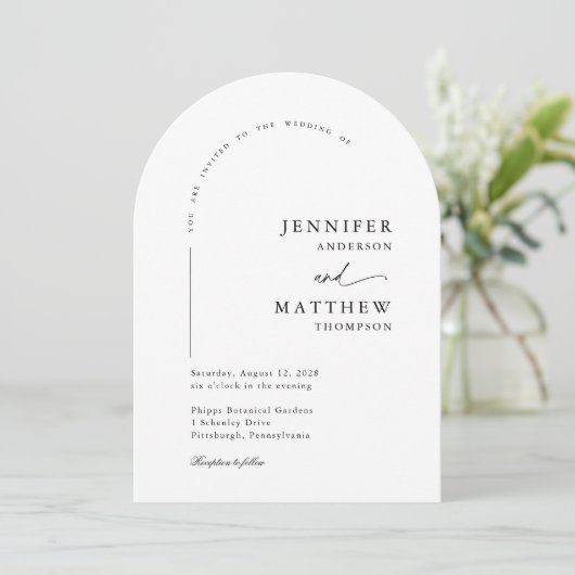 Boho Arch Eenvoudige bruiloft met RSVP QR-code Kaart (Staand voorkant)