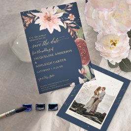 BOHO Arch Elegant Navy Blush in Red Floral w Gold Save The Date