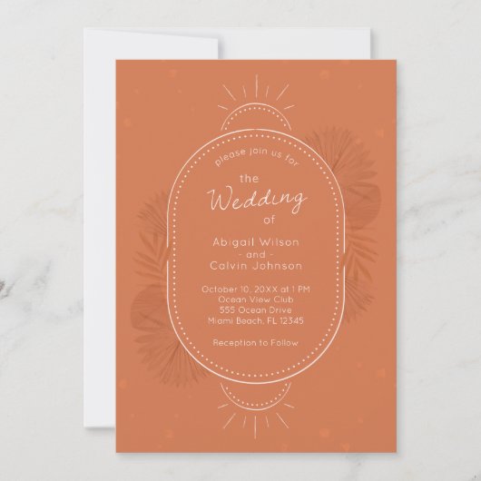 Boho Arch en Palm Terracotta Wedding Invitation Kaart (Voorkant)