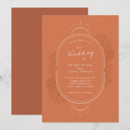 Boho Arch en Palm Terracotta Wedding Invitation Kaart