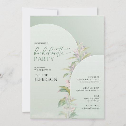 Boho arch eucalyptus greenery blush bloemen rustig kaart (Voorkant)