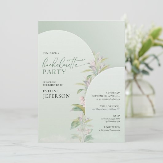 Boho arch eucalyptus greenery blush bloemen rustig kaart (Staand voorkant)