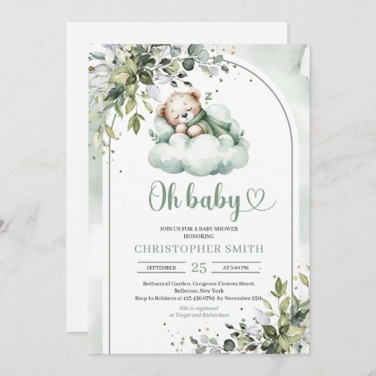 Boho arch eucalyptus groen genderneutraal kaart (Voorkant / Achterkant)