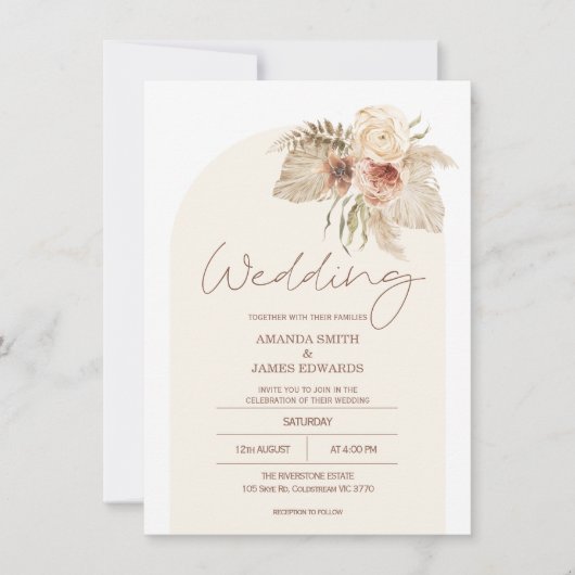 Boho Arch Floral Pampas Grass Floral Wedding Kaart (Voorkant)