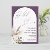 Boho Arch Floral Purple Plum Bridal Shower Kaart (Staand voorkant)