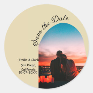 boho arch foto beige moderne QR save the date Ronde Sticker