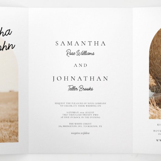 Boho Arch Foto Bruiloft Drieluik Uitnodiging (Binnenkant midden)