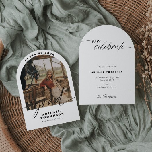 Boho Arch Foto Moderne Script Afstudeerceremonie Kaart
