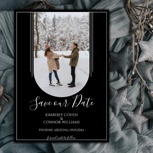 Boho Arch-foto Save the Date | Zwart