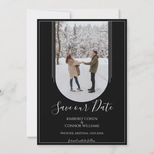 Boho Arch Foto Sla de datum op | Black Save The Date (Voorkant)