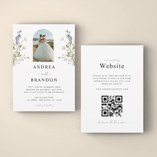 Boho Arch Foto Wildbloemen allemaal op één bruilof Kaart