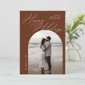 Boho Arch Fotoscript Typografie Kerstmis Feestdagenkaart (Staand voorkant)