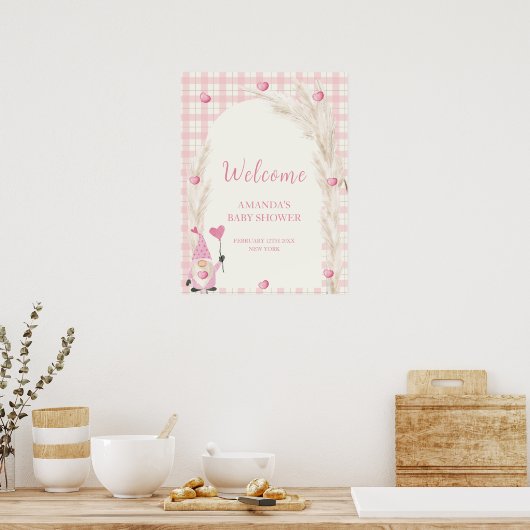 Boho Arch Gingham Sweetheart Baby shower Welkom Poster (Keuken)