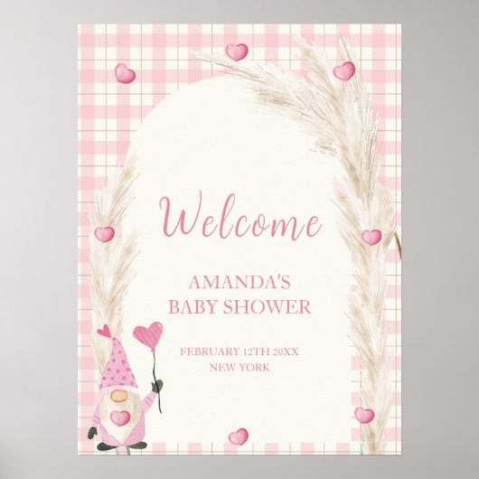Boho Arch Gingham Sweetheart Baby shower Welkom Poster (Voorkant)