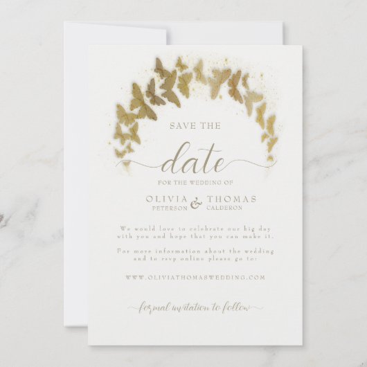 Boho Arch Gold Butterflies Elegant Photo Wedding Save The Date (Achterkant)