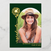 Boho Arch Green Gold Handwrited Photo Afstuderen Folie Uitnodiging (Voorkant)