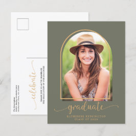 Boho Arch Green Gold Photo Graduparty Aankondigingskaart