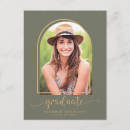 Boho Arch Green Gold Photo Graduparty Aankondigingskaart