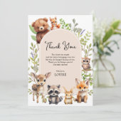 Boho Arch Greenery Woodland Animals Baby shower Bedankkaart (Staand voorkant)