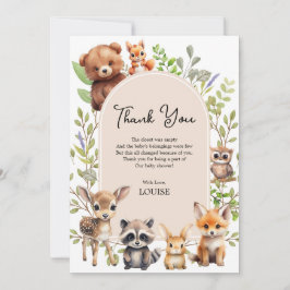 Boho Arch Greenery Woodland Animals Baby shower Bedankkaart