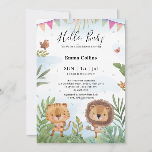 Boho Arch Greenery Woodland Animals Baby shower Kaart (Voorkant)