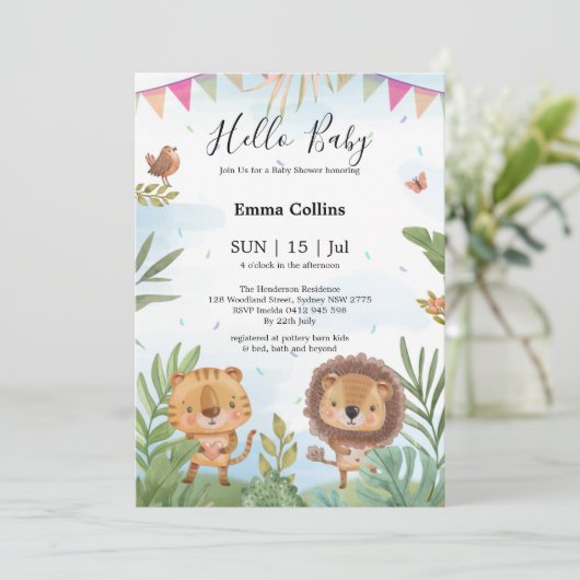 Boho Arch Greenery Woodland Animals Baby shower Kaart (Staand voorkant)