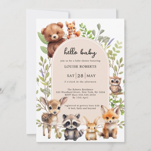 Boho Arch Greenery Woodland Animals Baby shower Kaart (Voorkant)