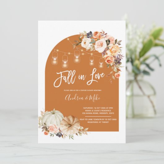 Boho Arch Herfst in Love Couple Shower Invitation Kaart (Staand voorkant)