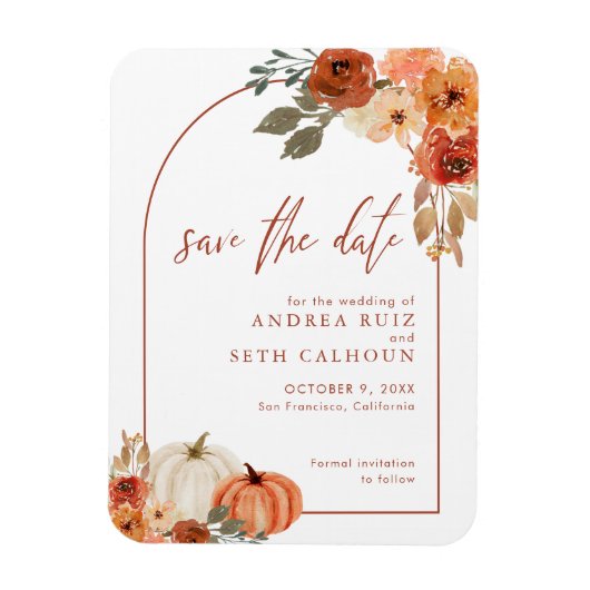Boho Arch Herfst Pompoen Terracotta Save The Date Magneet (Verticaal)